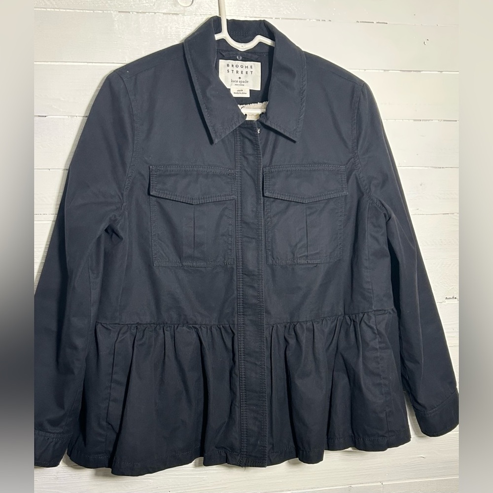 Kate Spade Broome Street peplum coat, black, fleece lined, women’s size medium. - Picture 2 of 10